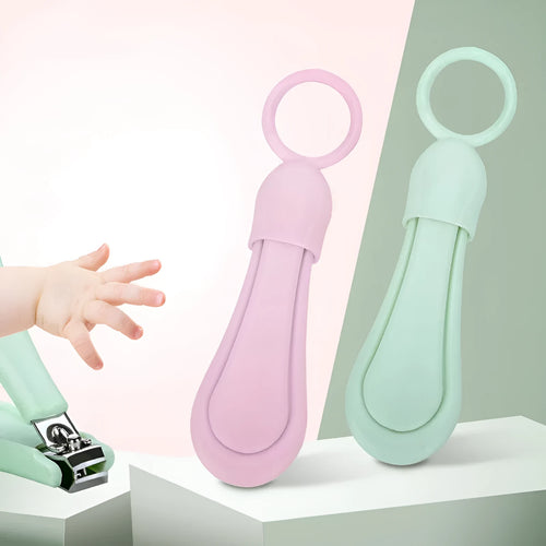 Obeini baby nail clippers with anti-splash design, plastic construction, green