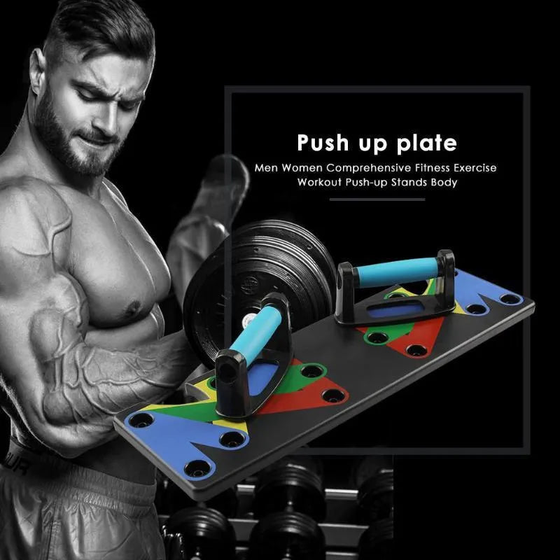 Power Press Push Up Board Nine System colour-coded ABS plastic board with blue red yellow green zones for chest shoulders back triceps exercises
