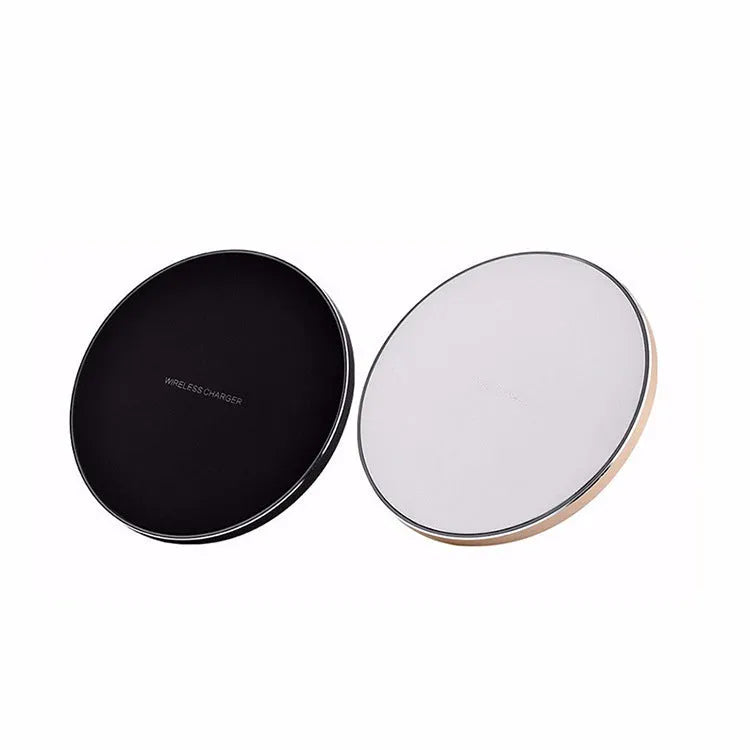 Ultra-thin square wireless charging pad in black showing smartphone charging on its surface