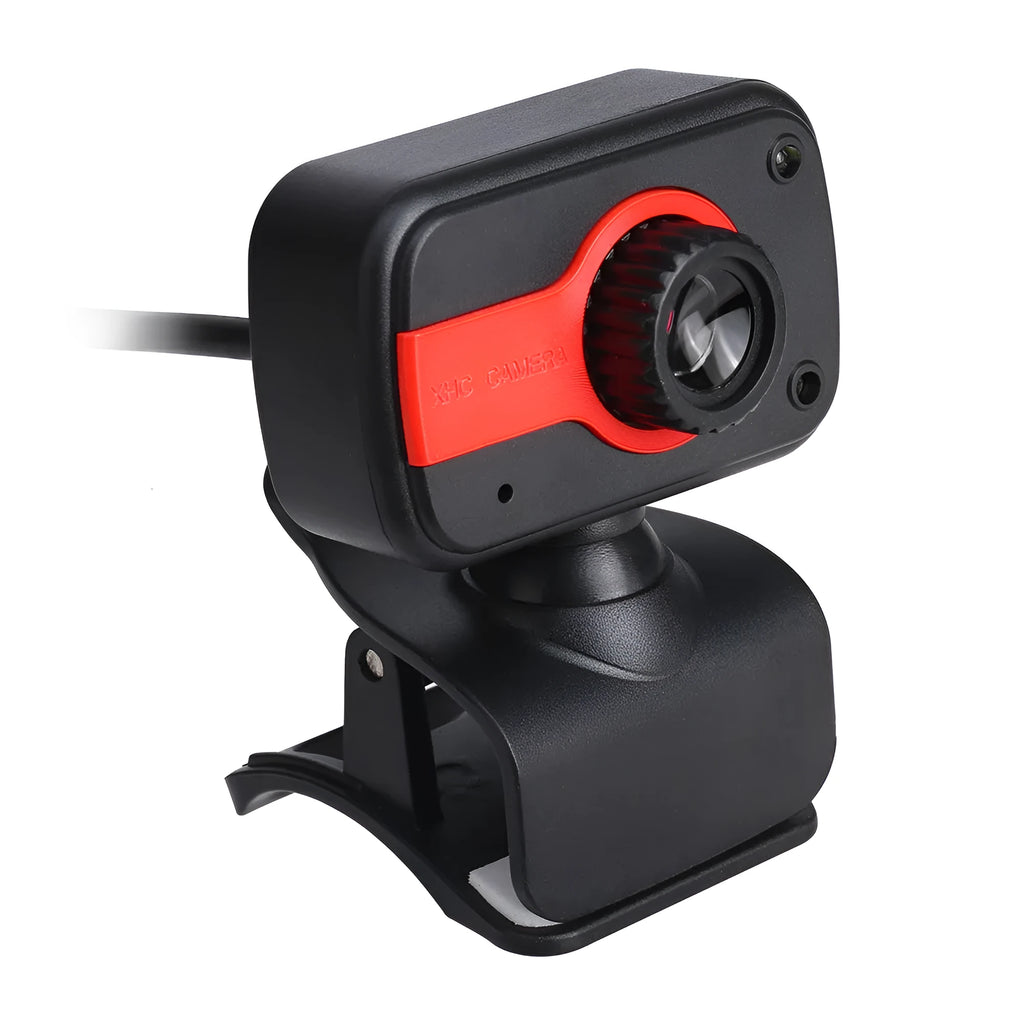 Mini driverless USB webcam with rotating lens in blue, red, or white colours.