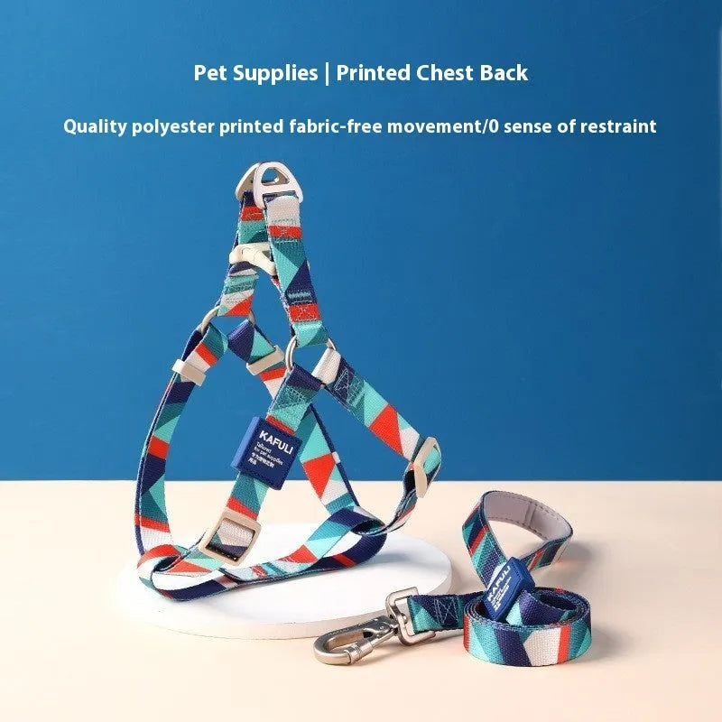 Polyester dog haulage vest and traction rope set in blue colour with size options