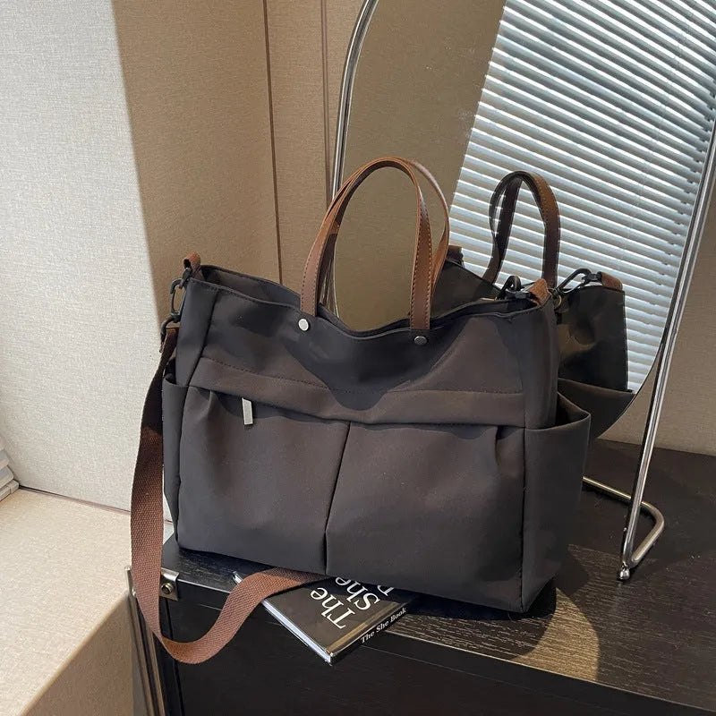 Nylon crossbody tote bag for women in black, grey, milky white, or green colours