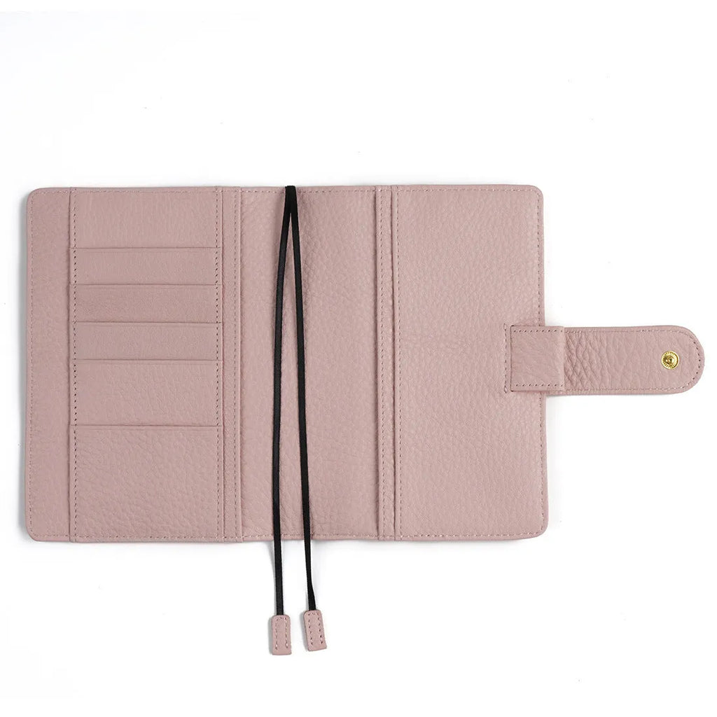 A6 loose-leaf diary with lychee pattern head layer cowhide cover in off white, pink, and white