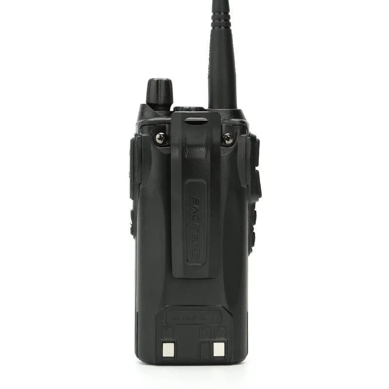 BF-UV82 8W walkie talkie black with antenna and display front view