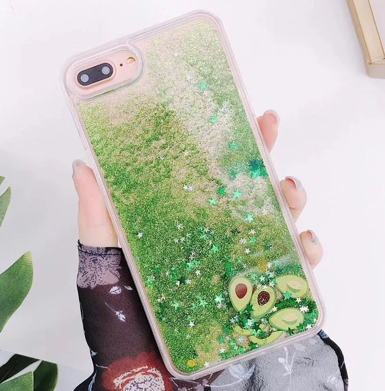 Avocado quicksand rhinestone back cover phone case for iPhone, three colour options, TPU PU construction