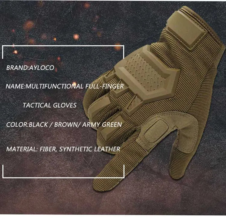 Men's tactical gloves in black with rubber knuckle and reinforced palm panel