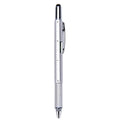 6 in 1 multi-function ballpoint pen with touch screen stylus, screwdriver tips, ruler and spirit level in black plastic