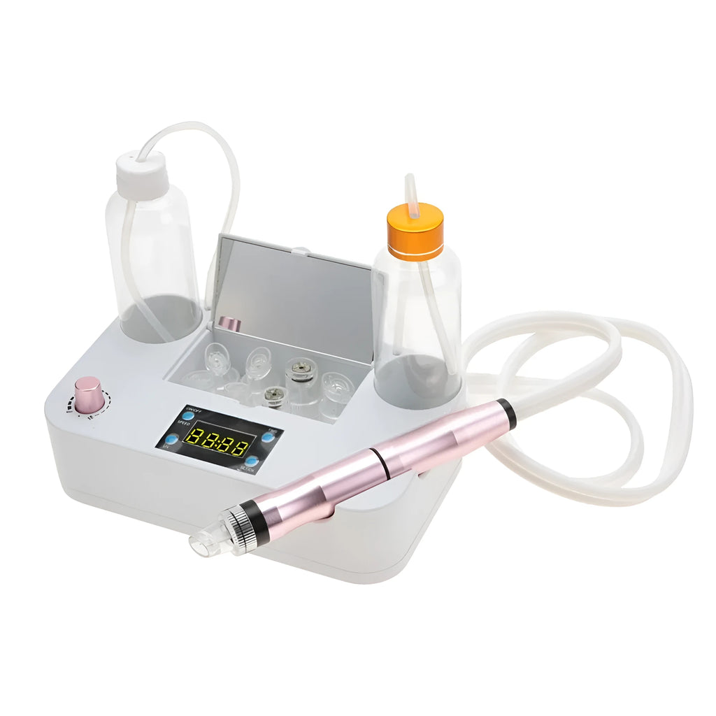 Portable oxygen spray water injection hydro jet machine for facial blackhead removal and skin rejuvenation with two bottles and crystal heads