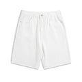 Men's straight-leg denim shorts in light blue, mid waist fit with zipper fly