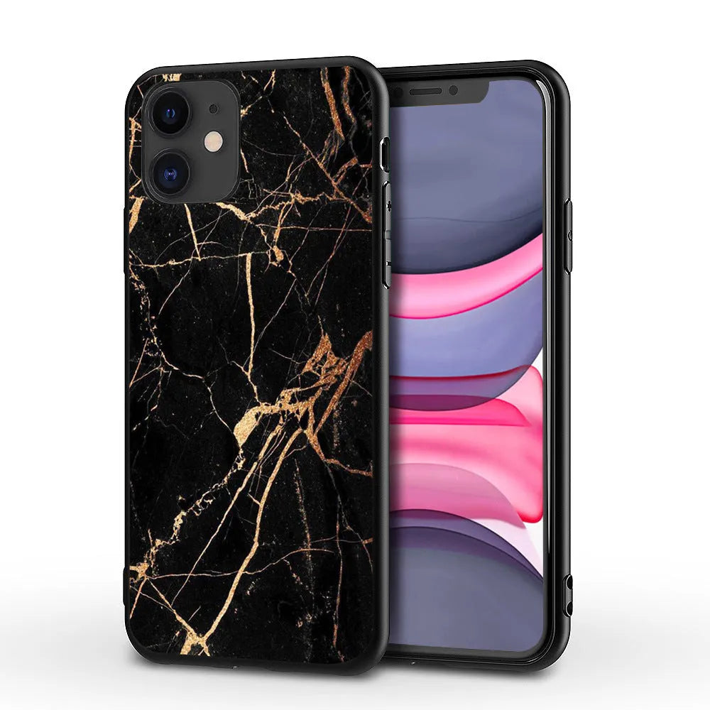 Marble pattern back cover iPhone case showing TPU and PC construction.