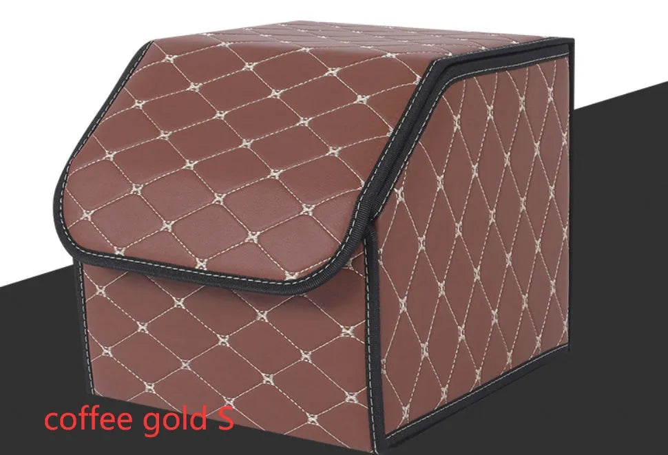 Leather car organiser storage box in Black, size Large 30x30x55cm on car back seat