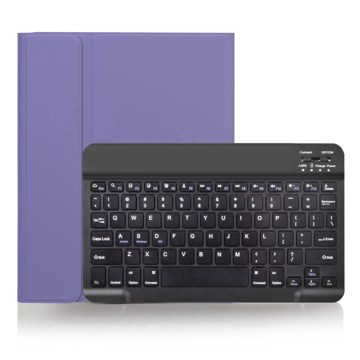 Bluetooth keyboard stored inside its matching leather case in a choice of four colour options.