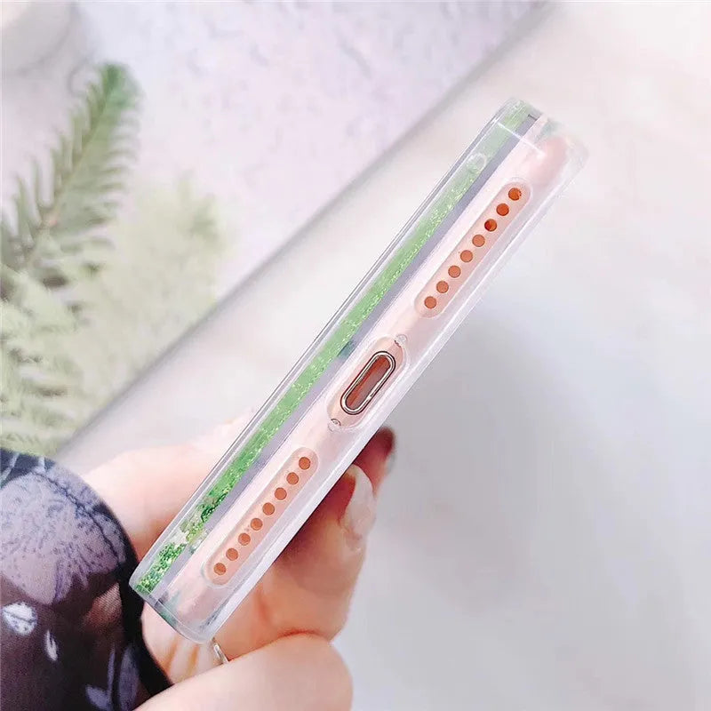 Avocado quicksand rhinestone back cover phone case for iPhone, three colour options, TPU PU construction