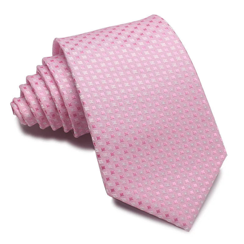 8cm wide polyester jacquard striped men's business tie shown in multiple colour variations
