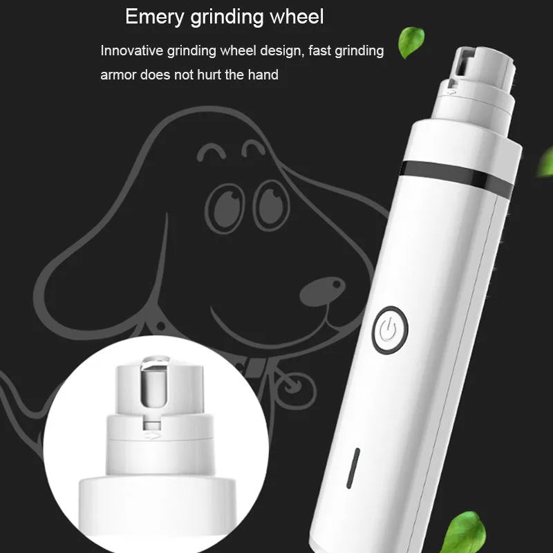 G12 white and black cordless pet hair clipper with shaving, trimming, and nail grinding heads for dogs and cats