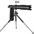 Black 36x telephoto mobile phone telescope with universal clip mount on a smartphone