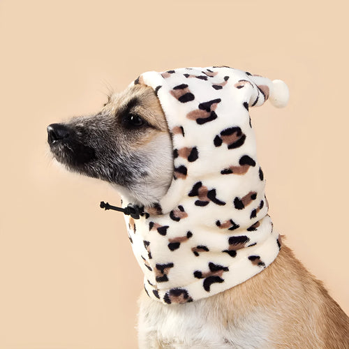 Bear style rabbit ear cloth headdress for pets in leopard print, black, or red