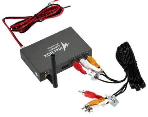 Black car mirror link box Wi-Fi converter with cables for smartphone screen mirroring to car player