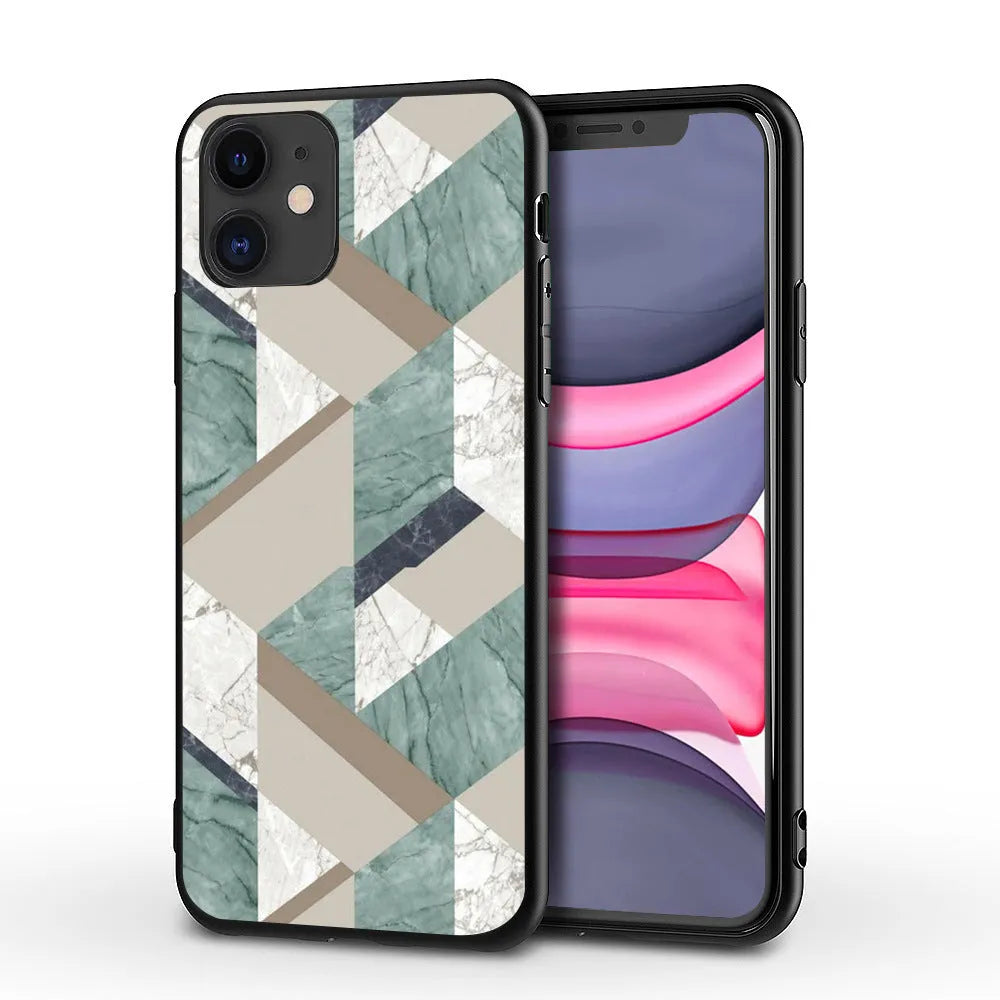 Marble pattern back cover iPhone case showing TPU and PC construction.