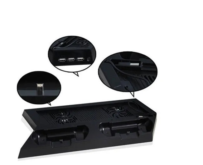 Black plastic multi-function charger for PS4 original host with charging and cooling fan
