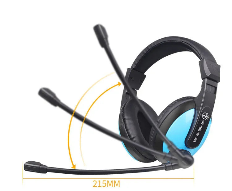 Blue and red coloured e-sports gaming headset with a cable and 3.5mm plug.