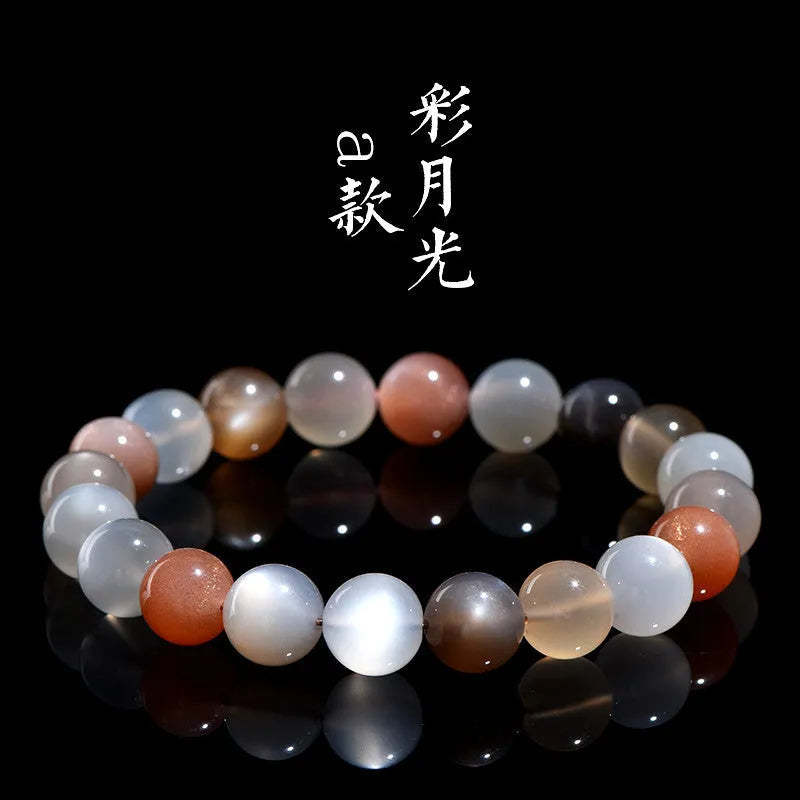 Natural colourful moonlight moonstone bracelet with 8mm beads in single circle design