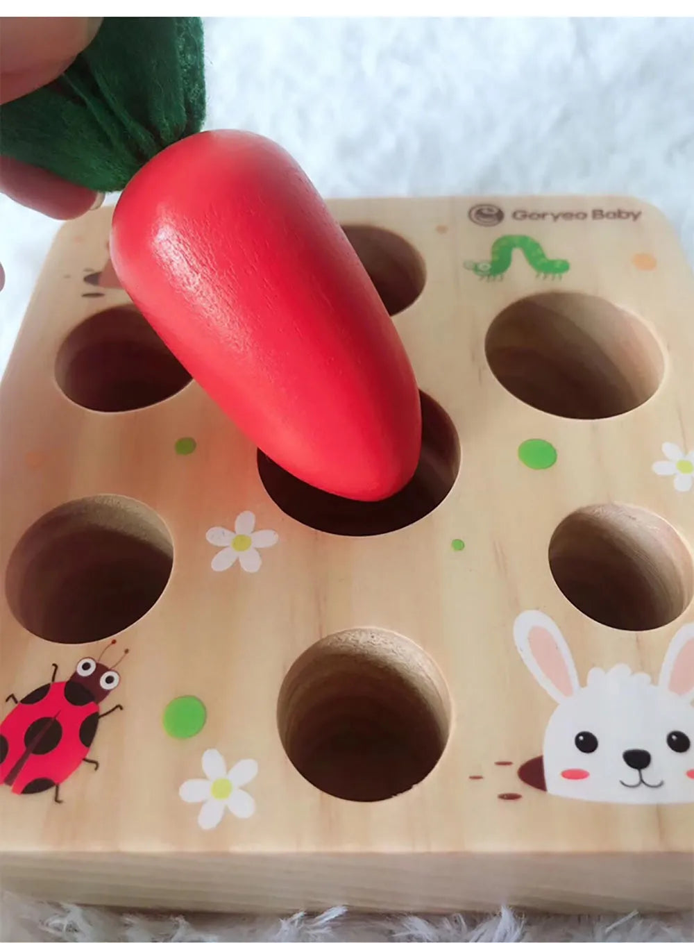 Educational wooden stacking toy with harvest carrots design for children aged 2-4 years