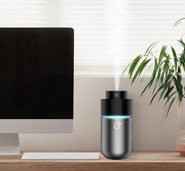 Car humidifier silver grey USB powered 200ml tank 70x148mm on car seat