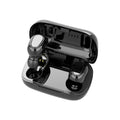 Sports mini in-ear Bluetooth 5.0 headphones in black with charging chamber and silicone ear caps