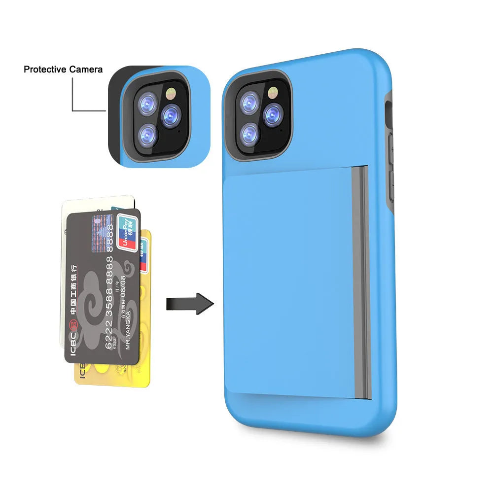 Simple solid-colour TPU and PC back cover case for iPhone 11, 11 Pro, and Pro Max in six colour options.