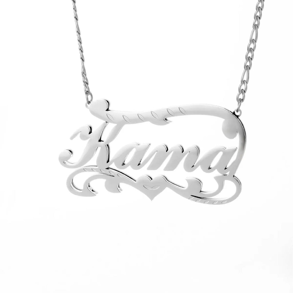 Customised double-layer wave heart necklace in gold or silver stainless steel with adjustable chain.