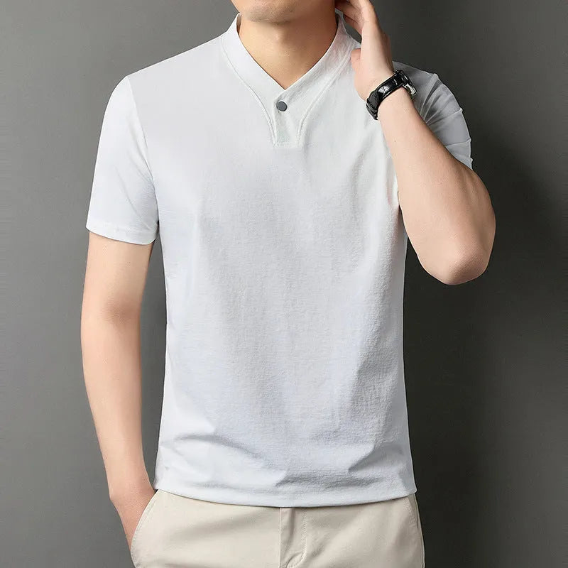 Men's short sleeve t-shirt with zip detail in lightweight polyester fabric for summer casual wear