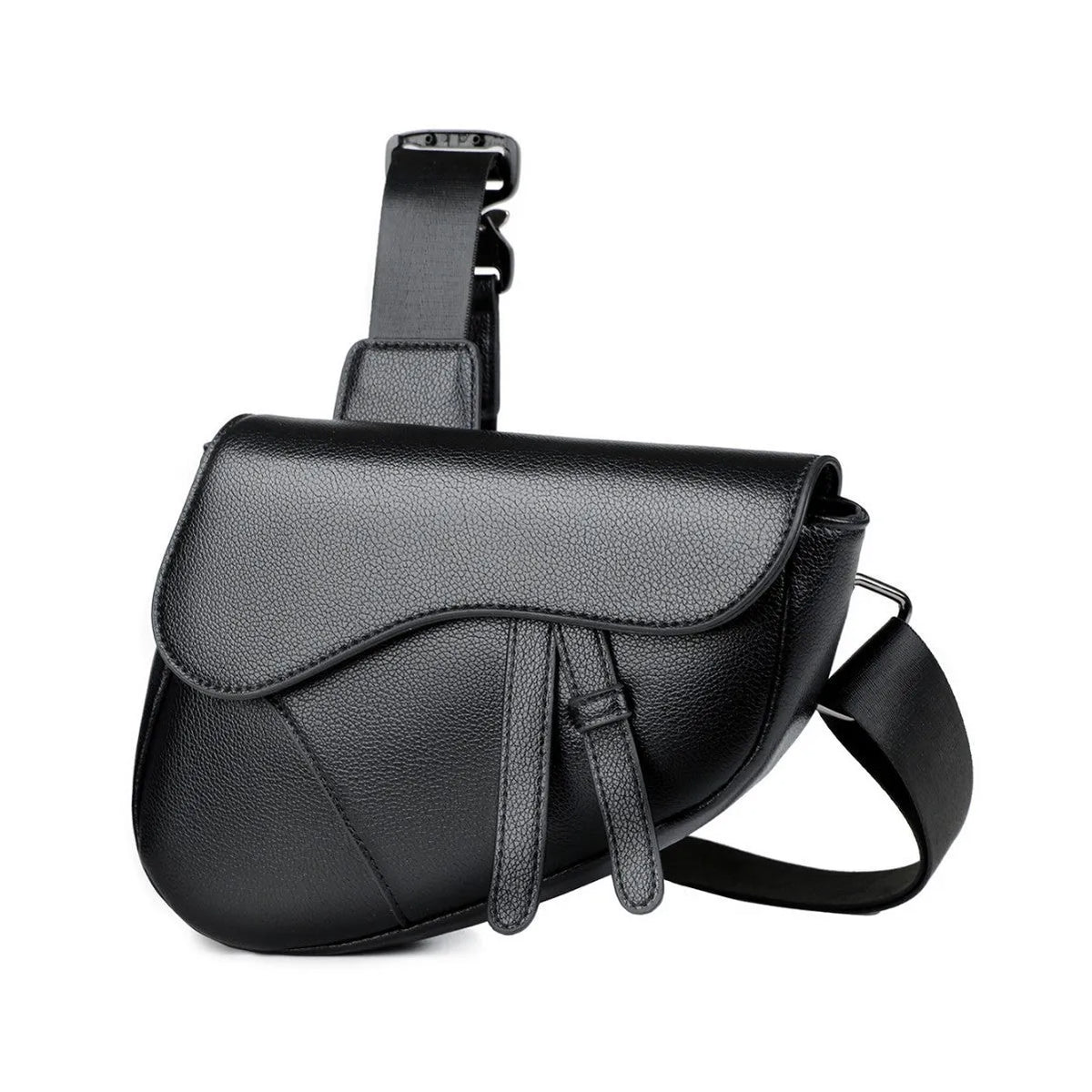 Unisex saddle shoulder crossbody chest bag made of synthetic leather with stitching detail in black
