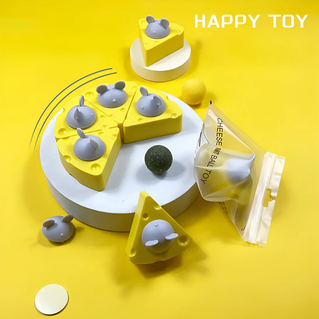 Yellow catnip and silvervine chew toy balls for indoor cat teeth cleaning