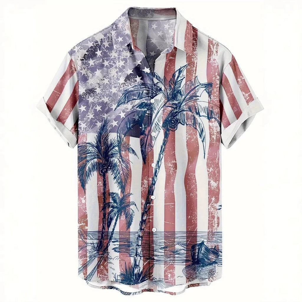 Men's floral pattern short sleeve shirt with loose cardigan fit for summer casual wear