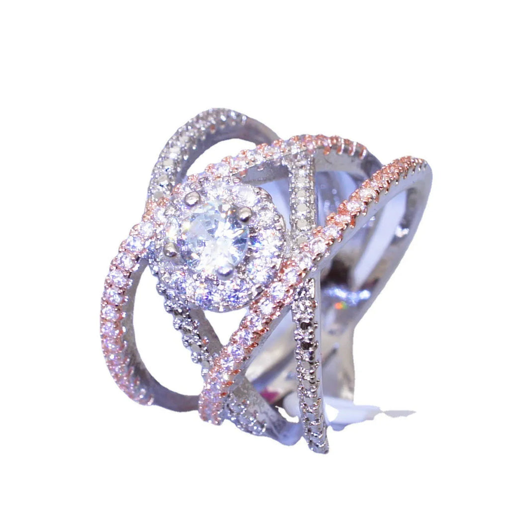 Creative cross zircon ring in rose gold colour separation on copper band