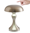 Metallic USB rechargeable touch desk lamp showing three colour light settings