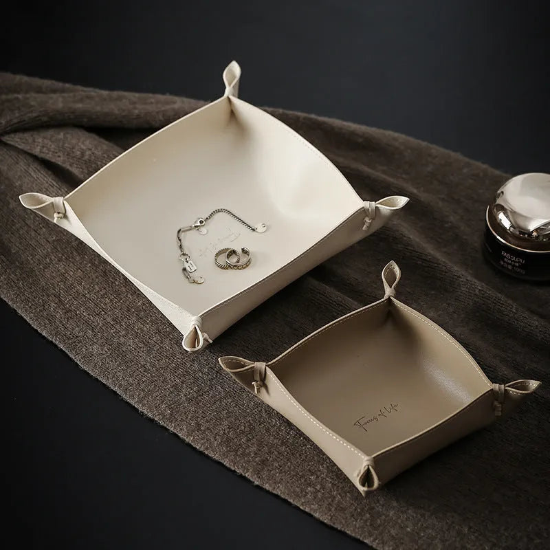 Leather woven storage tray in milk brown large size 17.5x13x4.5cm modern simplicity style