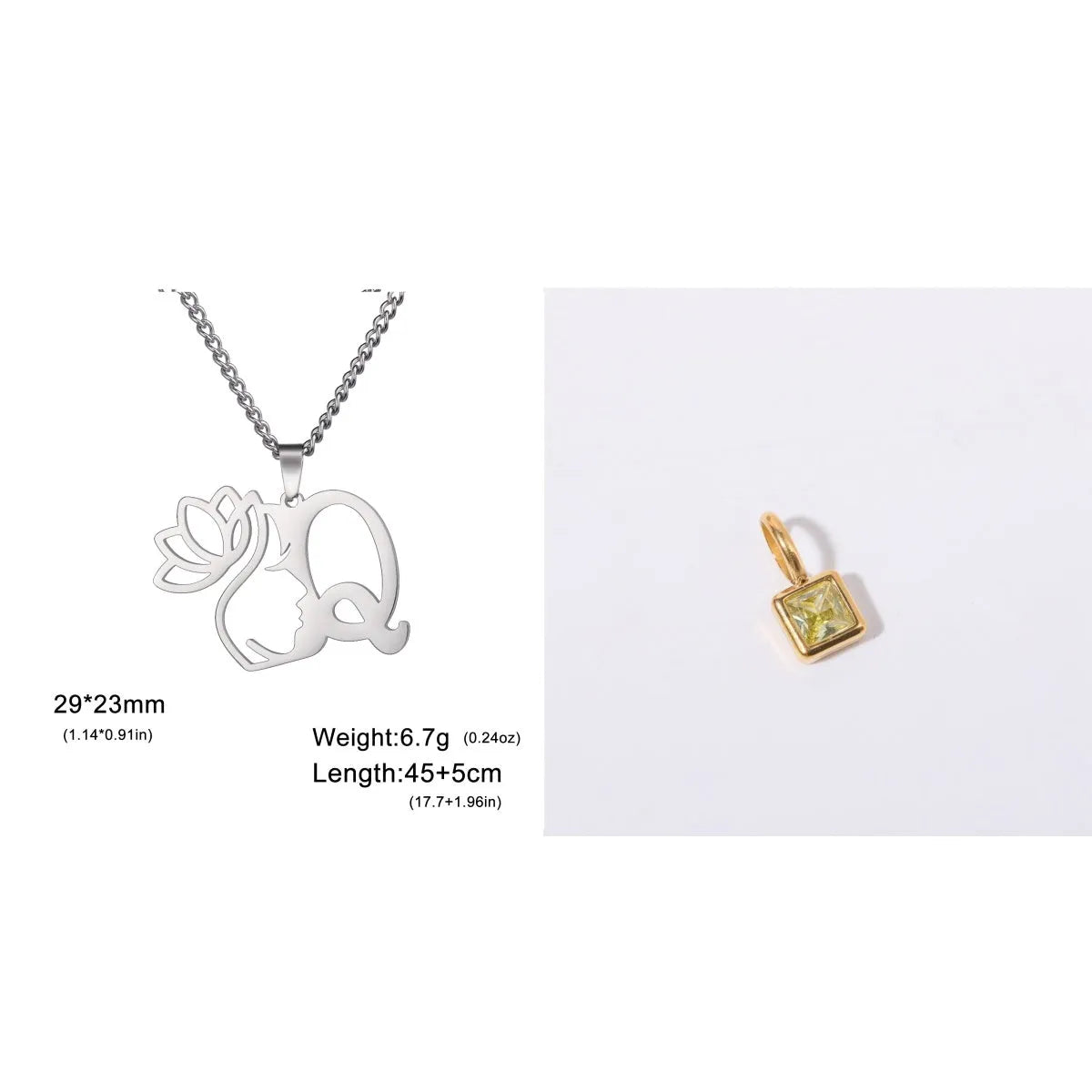 Stainless steel necklace with cross chain and a single initial pendant in a gold or silver finish.