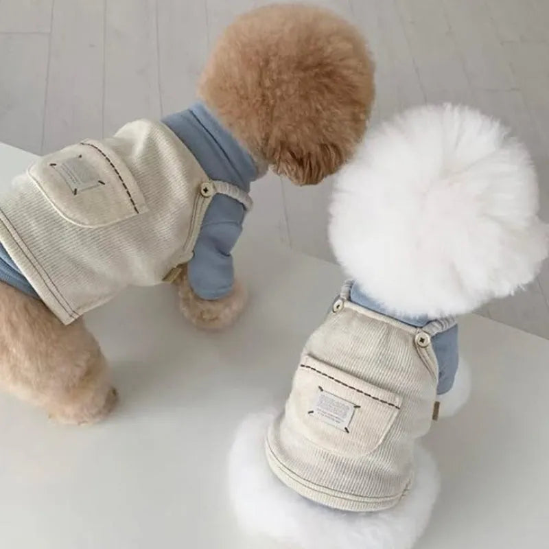 Solid-colour corduroy pet vest with wool Sherpa collar for small dogs, available in brown and white size XS to XXL