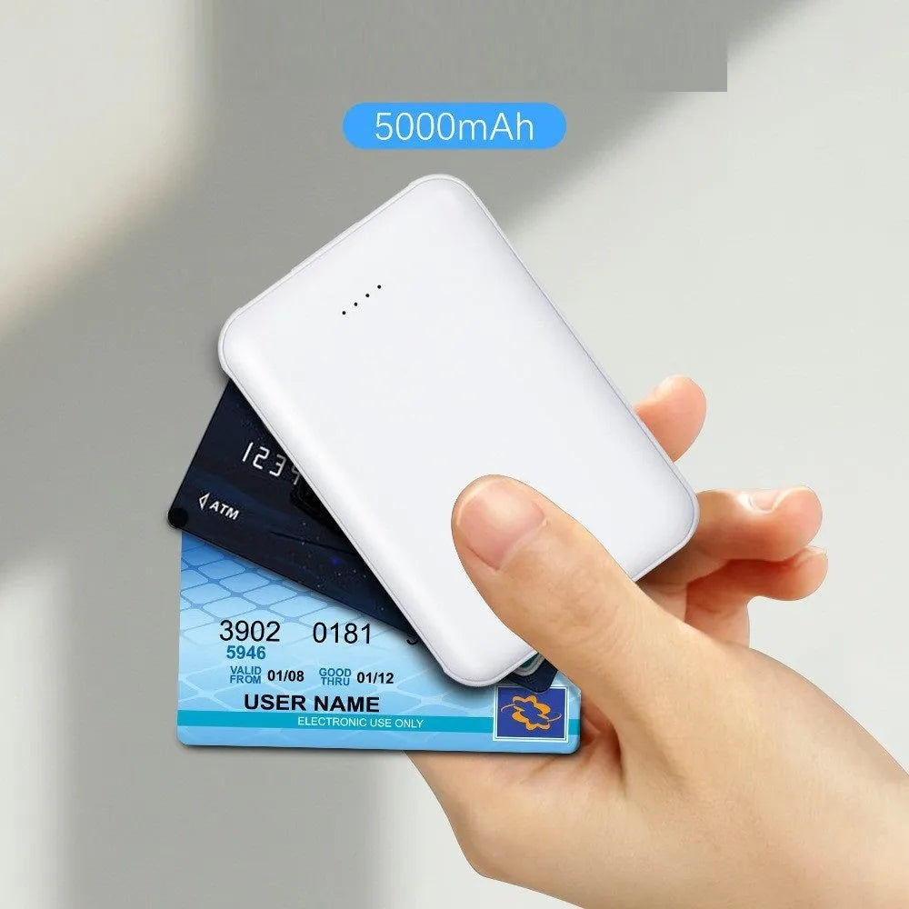Portable mini 5000 mAh mobile power supply in black with multi USB port output