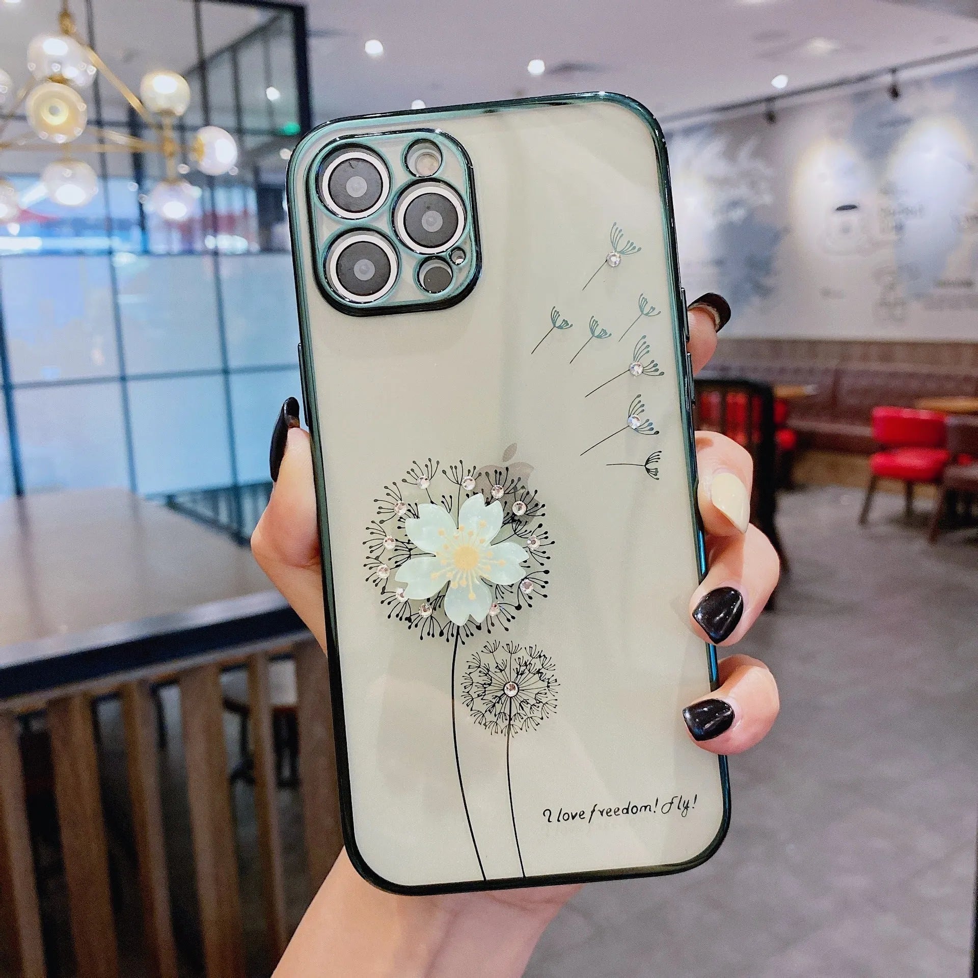 3D floral design phone case with spin stand for iPhone models