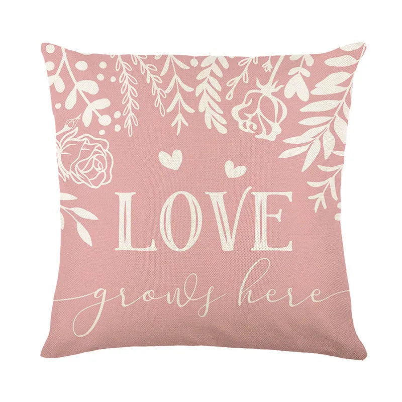 Square plaid pattern pillow cover with heart design, 45cm by 45cm, shown in one of four colour variations.