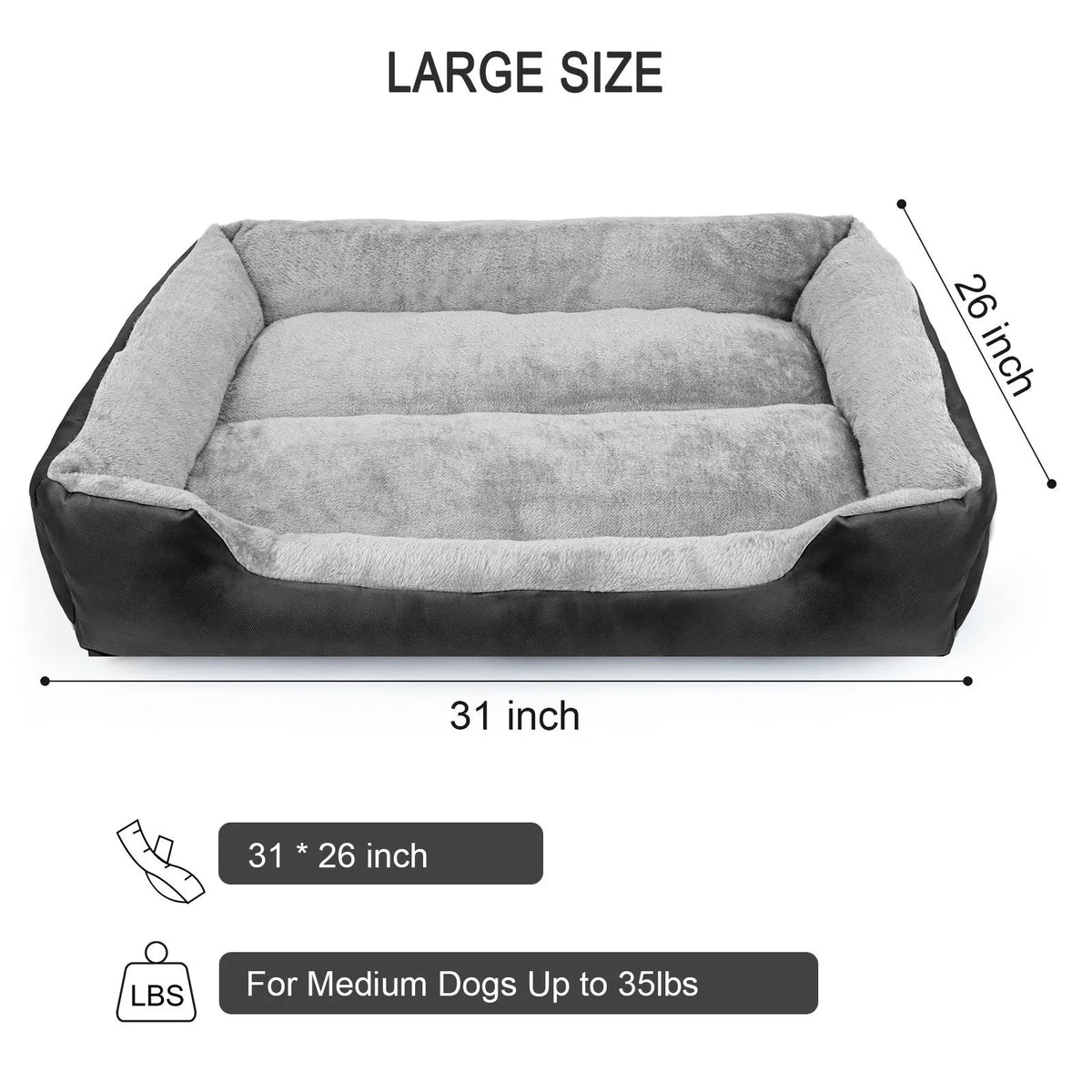 Black cloth dog nest bed for medium to large dogs with raised edges, shown in 2XL size