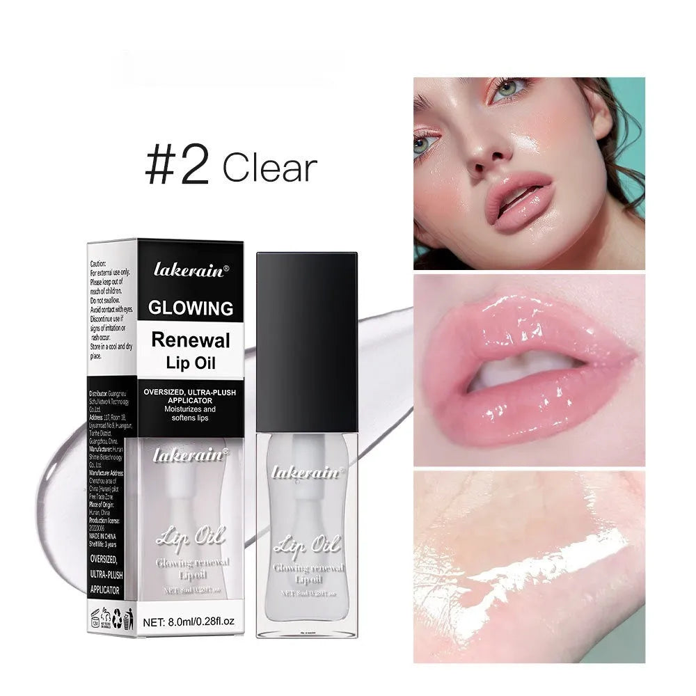 Lip gloss tube in one of seven colours: coral, clear, honey, jam, pink, red, or rose.