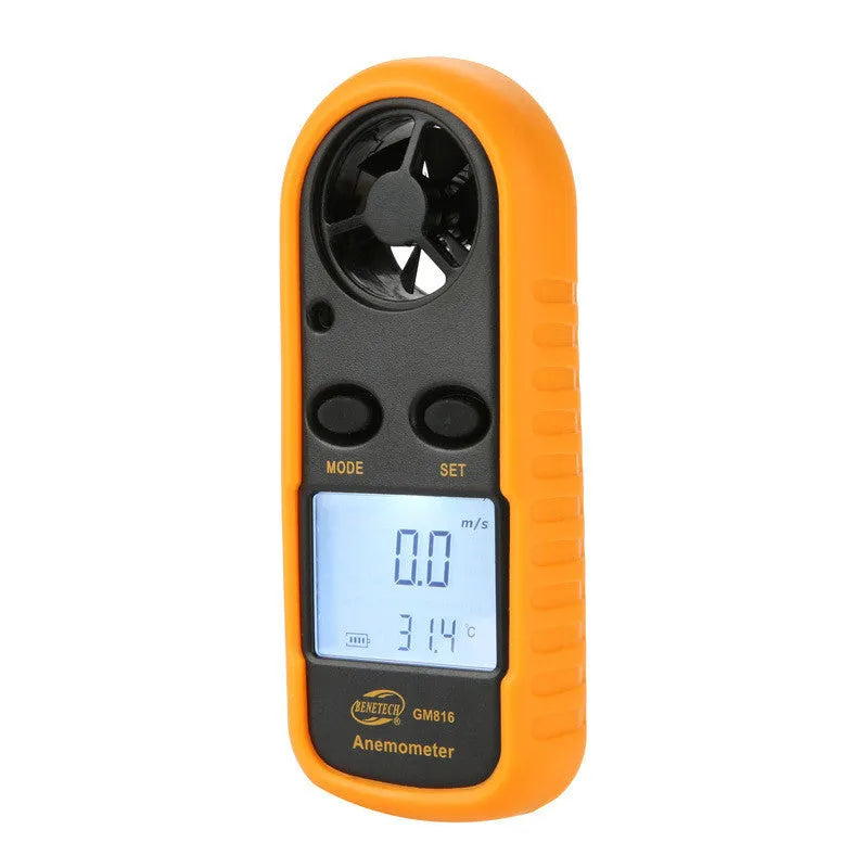 Biaozhi orange digital portable wind speed meter anemometer held in hand