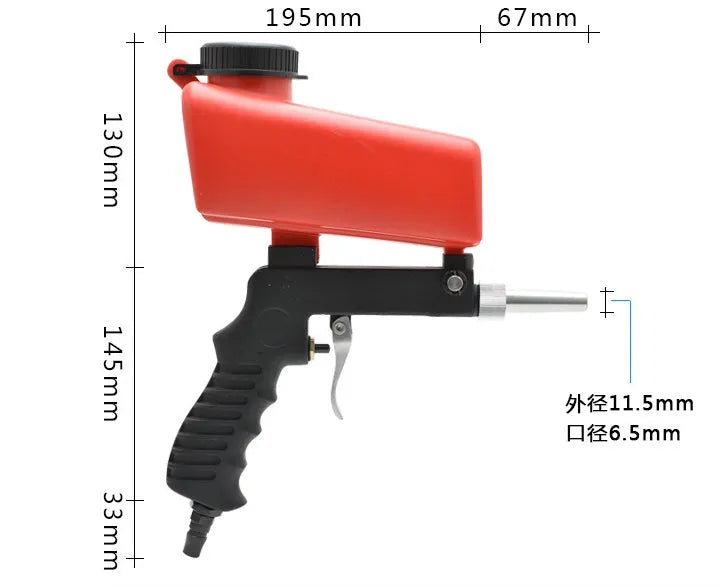 Portable black pneumatic sandblasting gun with 21-litre tank and 6.5mm nozzle for surface treatment
