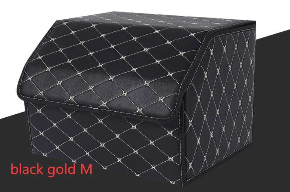 Leather car organiser storage box in Black, size Large 30x30x55cm on car back seat
