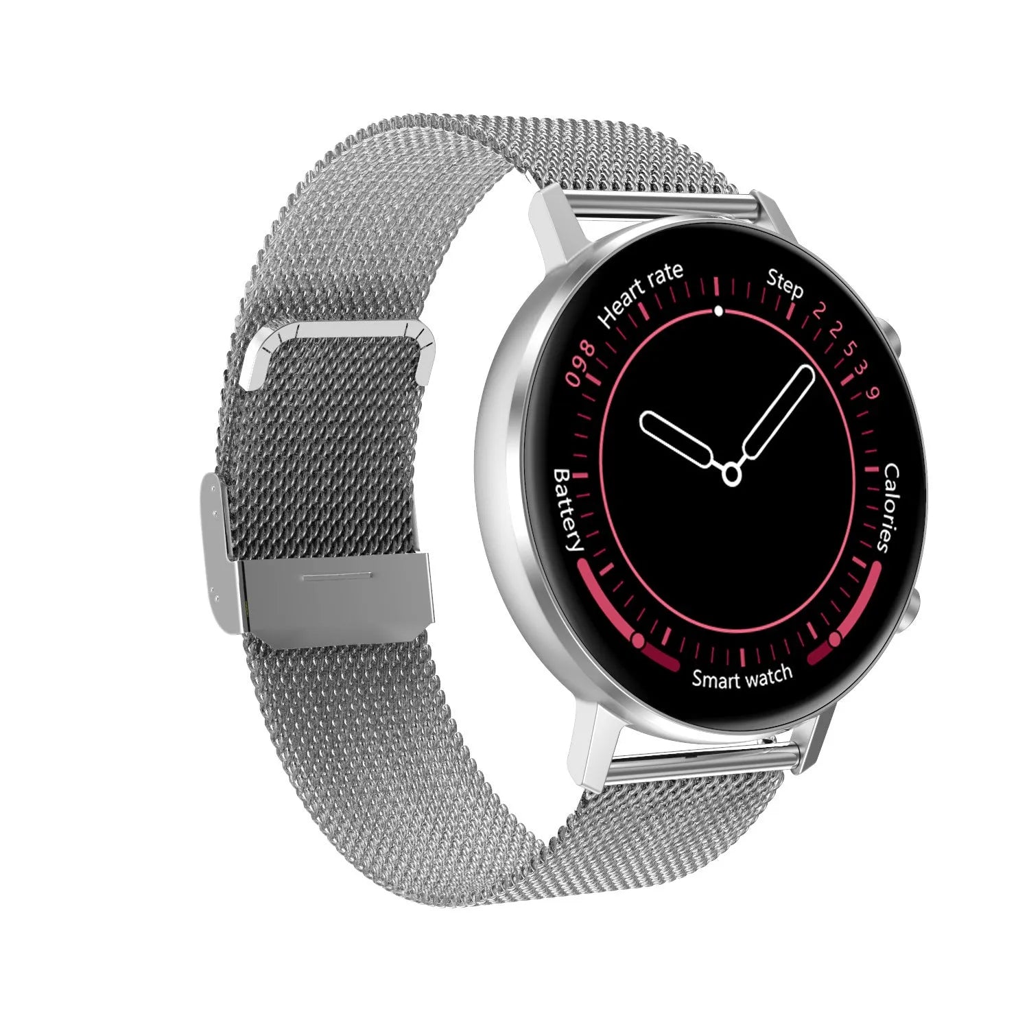 DT96 smart bracelet fitness tracker with steel strap on wrist, showing 1.3-inch screen