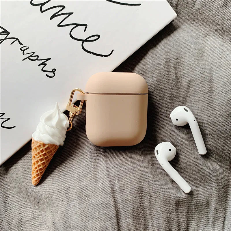 Colourful cylinder ice cream design printed on a silicone protective case for Apple AirPods 2.